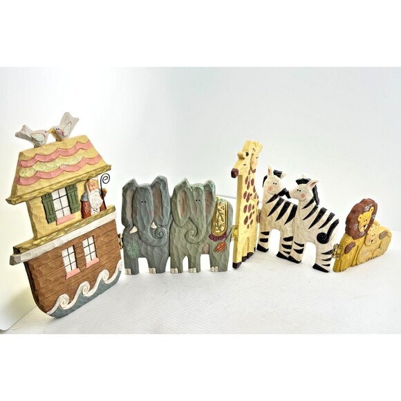Vtg NOAH’S ARK Nursery Room Decor Shelf Table Top Zoo Animals Lion Giraffe Zebra - Picture 2 of 13